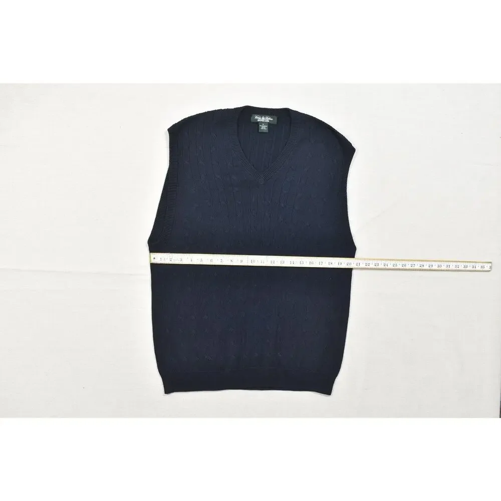 Brooks Brothers Country Club Sweater Vest XL Navy Blue Cable Knit 100% Mercerize